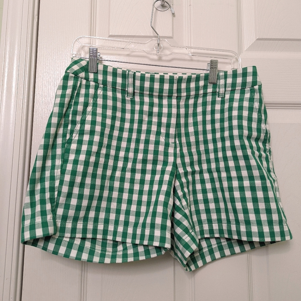 J. Crew Size 2 green and white gingham shorts